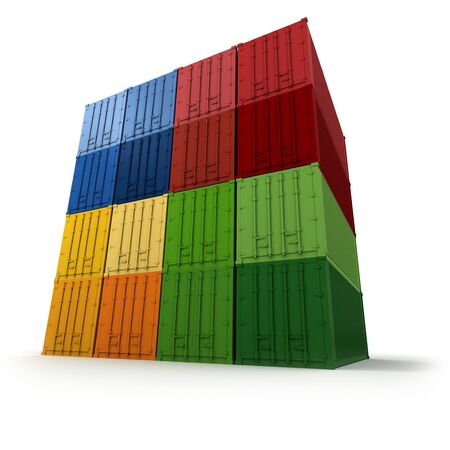 Block of  colorful cargo containers neatly stackedの写真素材