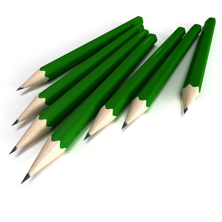 3D rendering of  seven green classic pencils with a black tipの写真素材