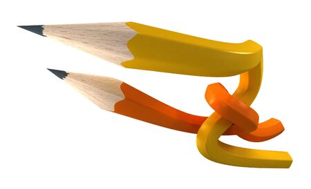 Yellow and orange pencils interlaced in an impossible shapeの写真素材