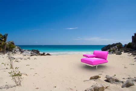3D rendering of a pink designer’s seat on a topical cove
