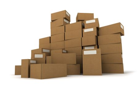 piles of cardboard boxes on a white backgroundの写真素材