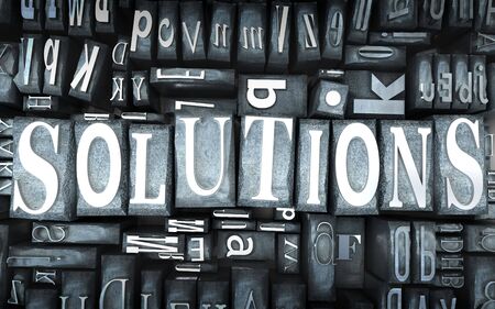 The word solutions written in print letter cases