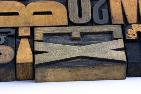 Background of vintage wooden print letter casesの写真素材