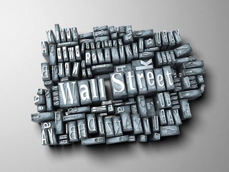 The words Wall Street written in print letter casesの写真素材