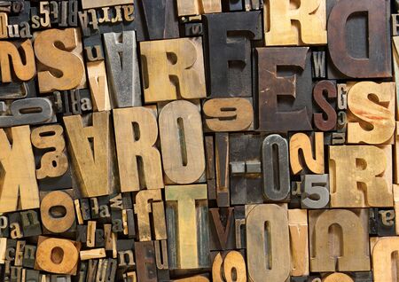 Background of vintage wooden print letter casesの写真素材