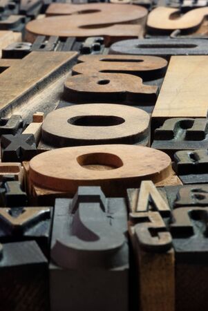 Background of vintage wooden print letter casesの写真素材