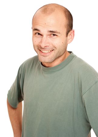 Portrait of an smiling young man against a white backgroundの写真素材