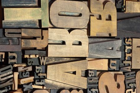 Background of vintage wooden print letter casesの写真素材