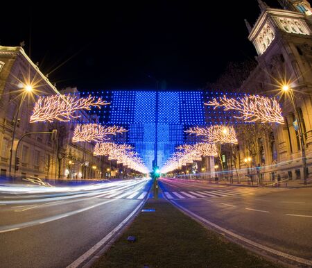 Christmas street lights in Madridの写真素材