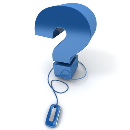 3D rendering of a question mark connected to a computer mouseの写真素材