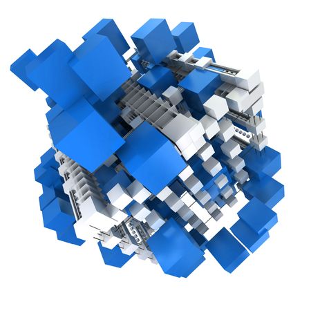 Abstract cubic structure built with blue and white shapesの写真素材