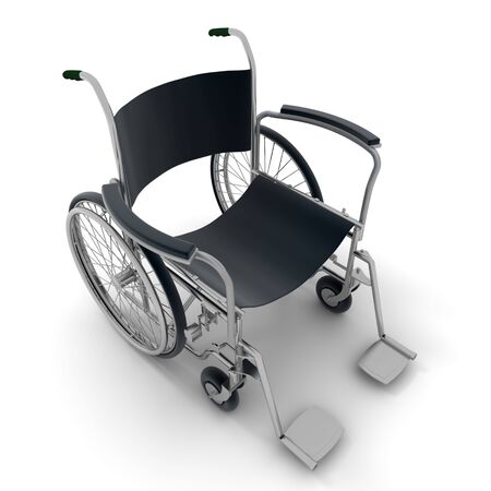 
3D rendering of a black and chrome wheelchair on a white background
の写真素材