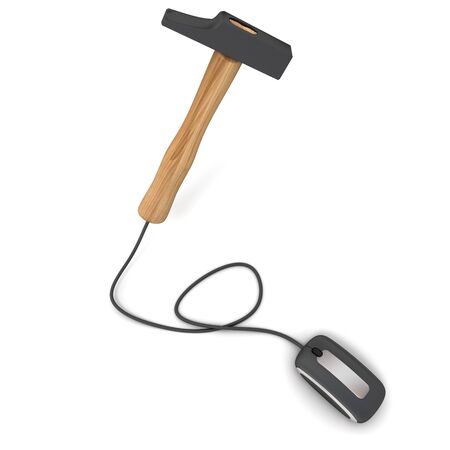 3D rendering of a hammer connected to a computer mouseの写真素材