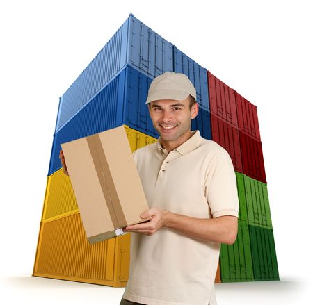 
Pictures of a messenger with a wall of colourful cargo containers in the background
の写真素材