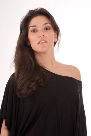 
Sexy brunette in black with a bare shoulder
の写真素材