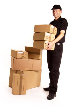 
Isolated image of a messenger delivering a lot of boxes
の写真素材
