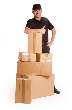 

Isolated image of a messenger delivering a lot of boxes
の写真素材