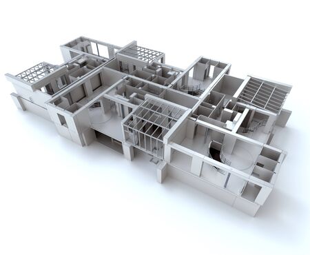3D rendering of a designer house in whiteの写真素材