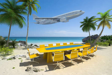 
3D rendering of a meeting room in a beautiful tropical beach and a flying plane
の写真素材