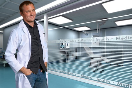 
A young friendly doctor in a modern clinic
の写真素材