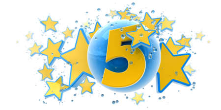 

Background in blue and yellow colors with stars drops and spheres and the number five

の写真素材