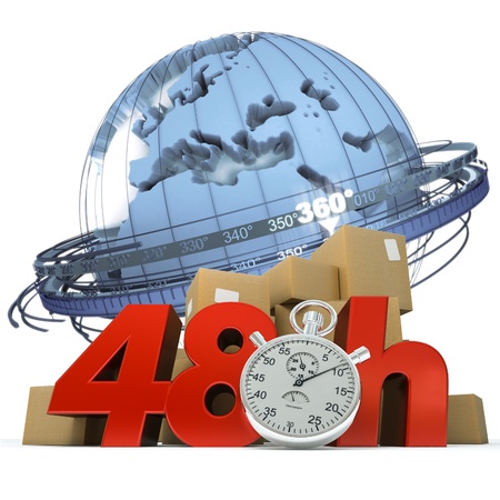 
3D rendering of the Earth a pile of boxes and the words 48Hrs and a chronometer
の写真素材