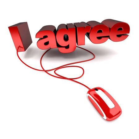 
3D rendering of the words I agree connected to a computer mouse
の写真素材