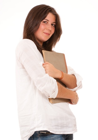 
Isolated image of a young pretty girl holding a folder
の写真素材