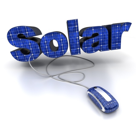 
3D rendering of the word solar with solar-panel texture connected to a computer mouse
の写真素材