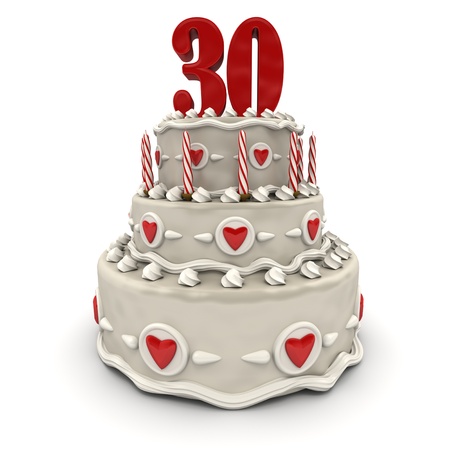 
3D rendering of a multi-tiered cake with a number thirty on top
の写真素材