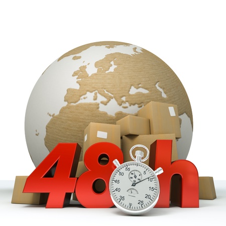 
3D rendering of the Earth a pile of boxes and the words 48Hrs and a chronometer
の写真素材