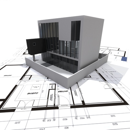 

3D rendering of a modern design building on top of blueprints
の写真素材