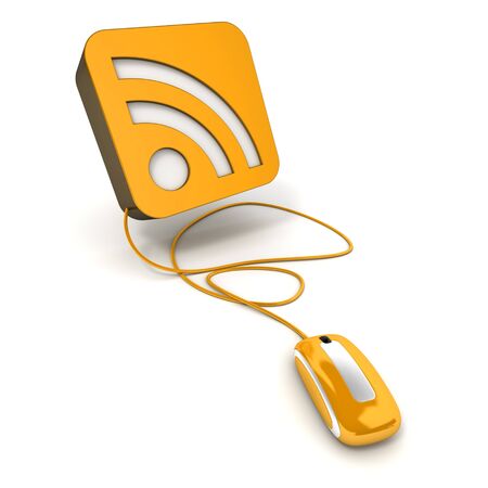 

3D rendering of an orange icon with the RSS symbol connected to a computer mouse
の写真素材