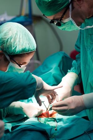 Team of surgeons operating a patientの写真素材