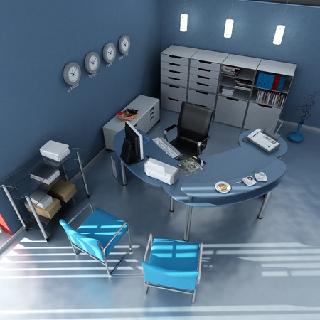 
3D rendering of an office interior in blue and gray shades
の写真素材