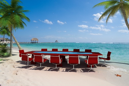 3D rendering of a meeting room in a beautiful tropical beachの写真素材