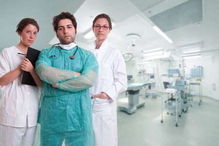 Medical team, with surgeon, anesthetist and nurse in an operating room
