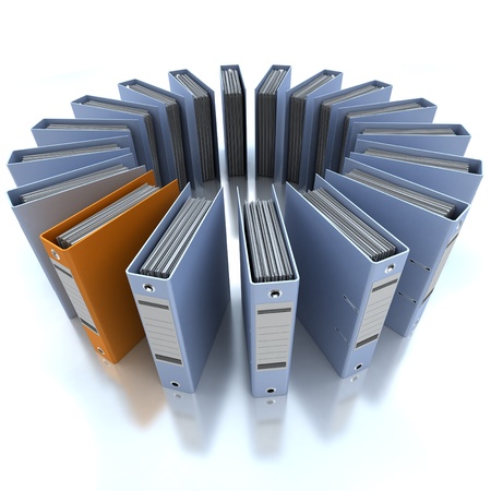 3D rendering of a circular composition of office ring bindersの写真素材