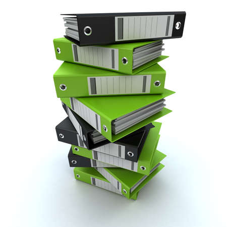Pile of ring binders in green and blackの写真素材