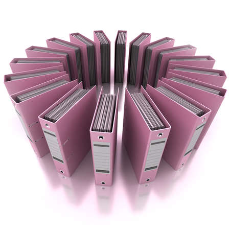 3D rendering of a circular composition of office ring bindersの写真素材