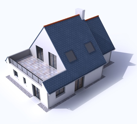 3D architecture model of a house, aerial viewの写真素材