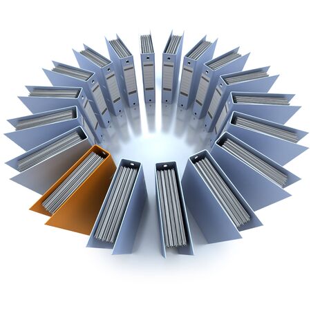 3D rendering of a circular composition of office ring binders, aerial viewの写真素材