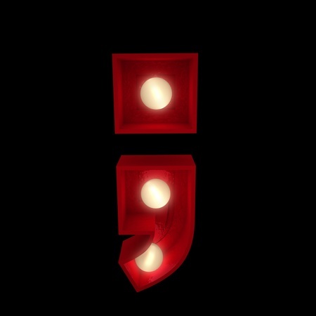 3D rendering of a glowing semicolon ideal for show business signs (part of a complete alphabet)の写真素材