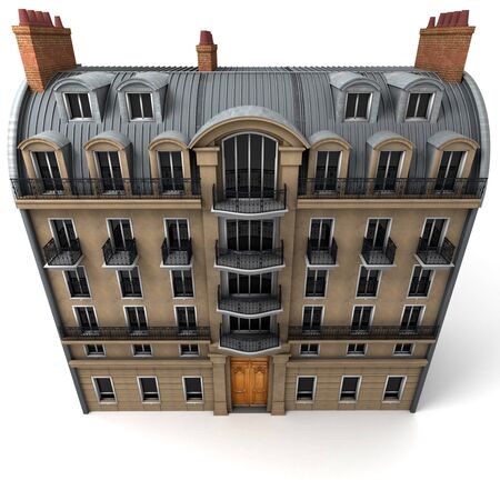 3D rendering of a typically Parisian building, Aerial perspectiveの写真素材