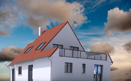 3D architecture model of a house on a real environmentの写真素材