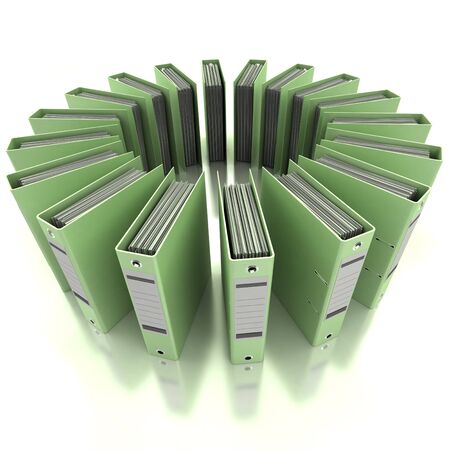 3D rendering of a circular composition of office ring bindersの写真素材