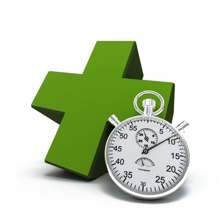 
3D rendering of a green cross and a chronometer
の写真素材