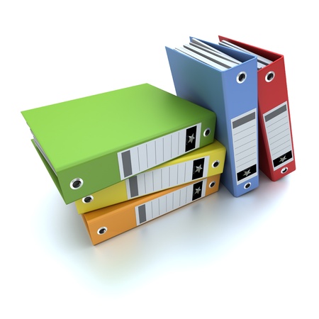 3D-rendering of a group of colorful ring binders の写真素材