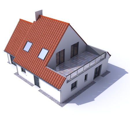 3D architecture model of a house, aerial viewの写真素材