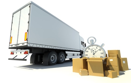 



3D rendering of a white truck, a pile of boxes and a chronometer
の写真素材